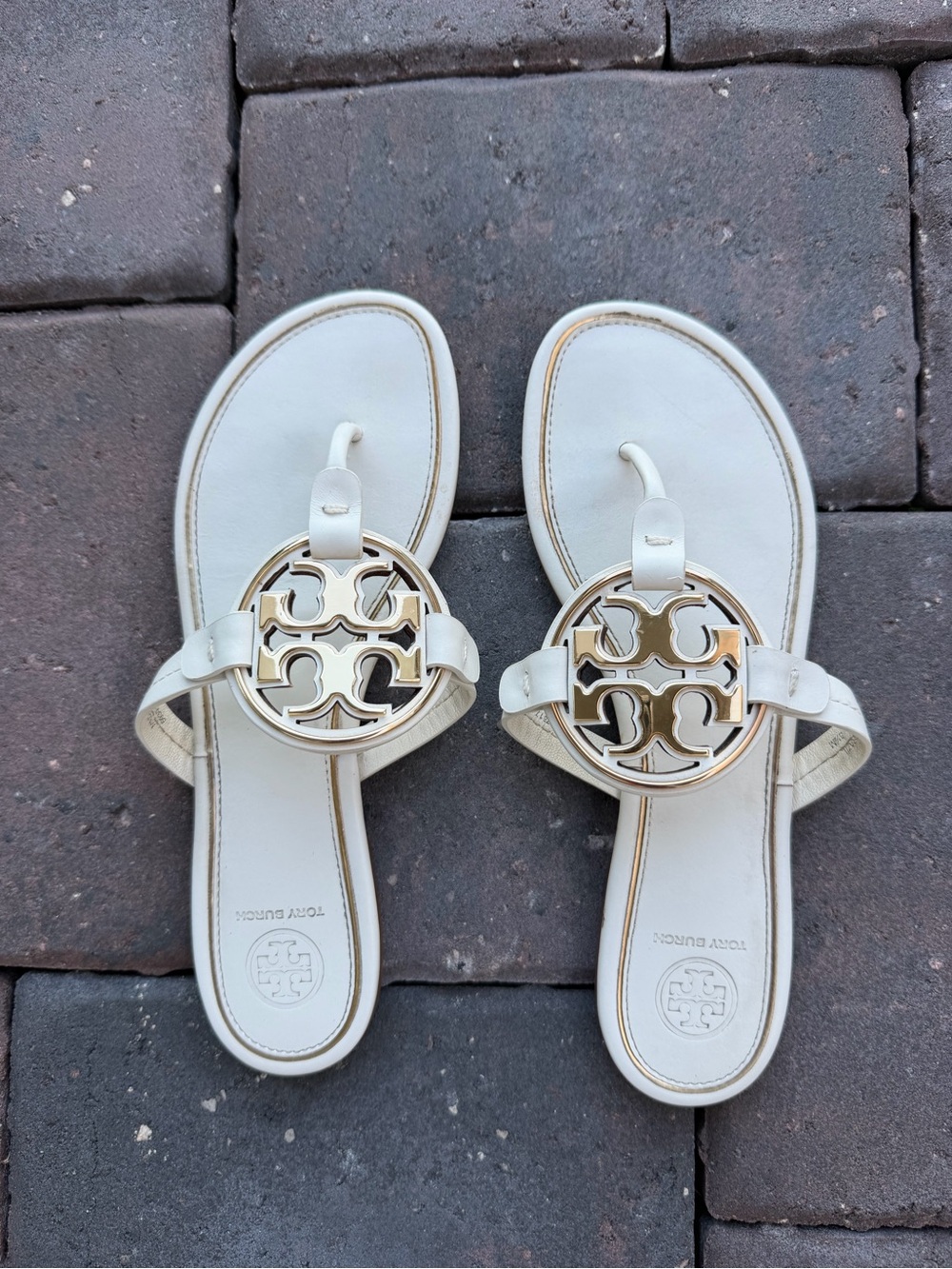 Tory Burch Metal Miller Sandals Cream and Gold - Picture 3 of 5